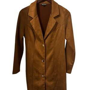 Wearever Faux Suede Brown Blazer Knee Length Dress Gold Buttons Size M